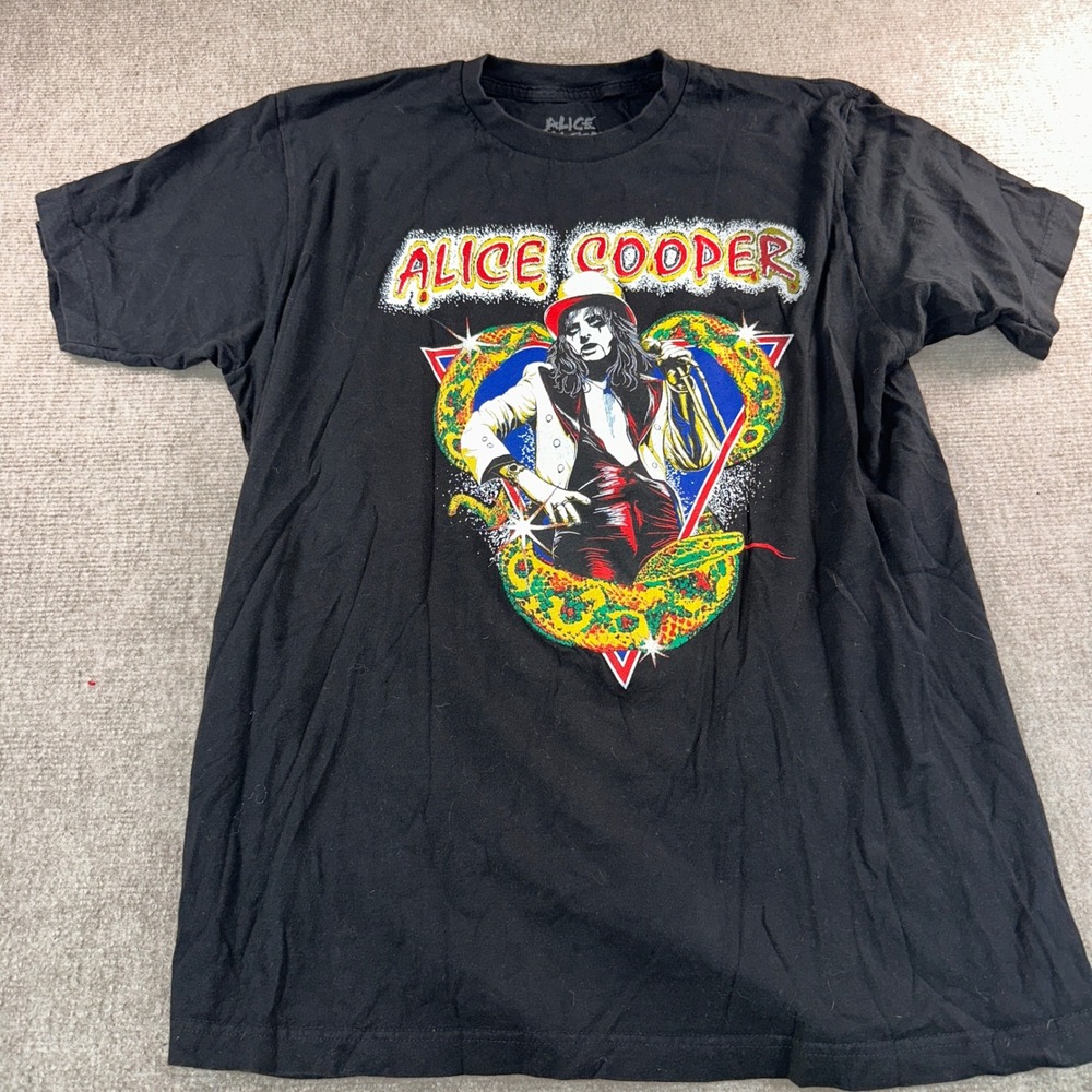 Alice Cooper Too Close For Comfort Tour Shirt Black Graphic Tee Mens LG 2021